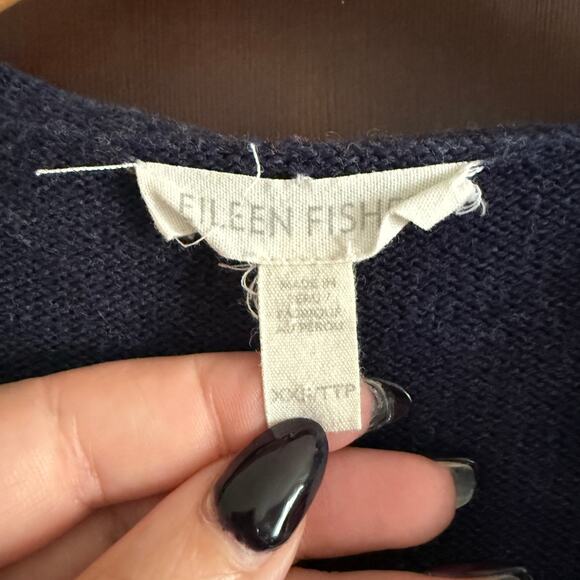 EILEEN FISHER | Navy Blue Peruvian Organic Cotton Open Cardigan Blue Women's XXS - Picture 5 of 7